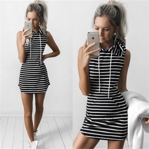 Women Summer Dress Hooded Slim Women Dress Striped Bodycon Women Dresses Plus Size Shirt/Mini Dress Sweet Women Summer Sundress