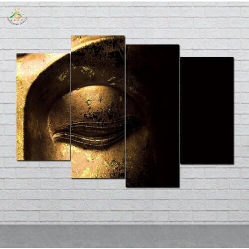 Gold Buddha Face Art Modern Wall Art Pictures HD Printed Canvas Painting Modular Pictures HD Paints Home Decoration 4 Pieces