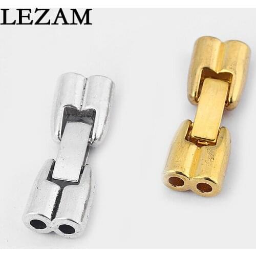 10sets Antique /Gold Double Hole Snap Clasp For 3mm Round Leather Cord Diy Bracelet Bangle Jewelry Making Findings