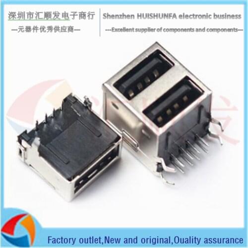 10pcs!!! USB connector AF/single layer/double layer 90 degree plug-in board full package dual port A female socket USB-A type in