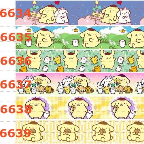 10yards -different sizes -cartoon pattern lively yellow dogs printed Grosgrain ribbon