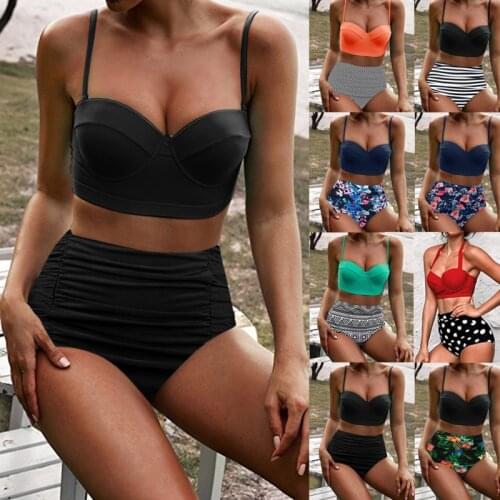 2021 New Push Up Bikinis Sexy Women Bandeau Bikini Set Mujer Swimsuit High Waist Swimwear Bathing Swim Suit Beach Dress Biquini