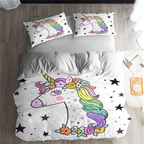 HELENGILI 3D Bedding Set Unicorn Print Duvet Cover Set Lifelike Bedclothes with Pillowcase Bed Set Home Textiles #DJS-63