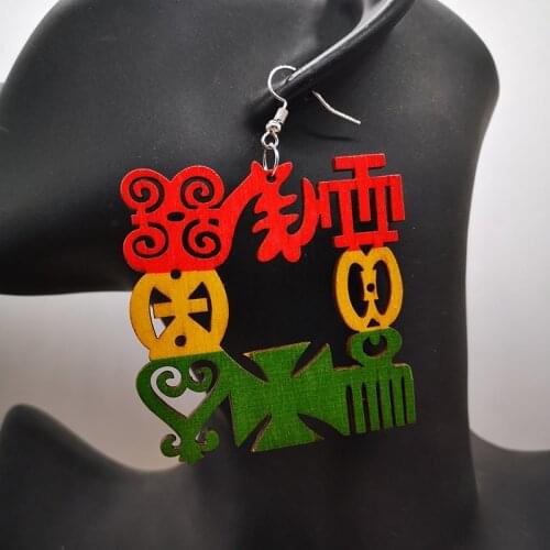 Free Shipping!!Adinkra Gye Nyame Wooden Earrings can mixed 2 colors