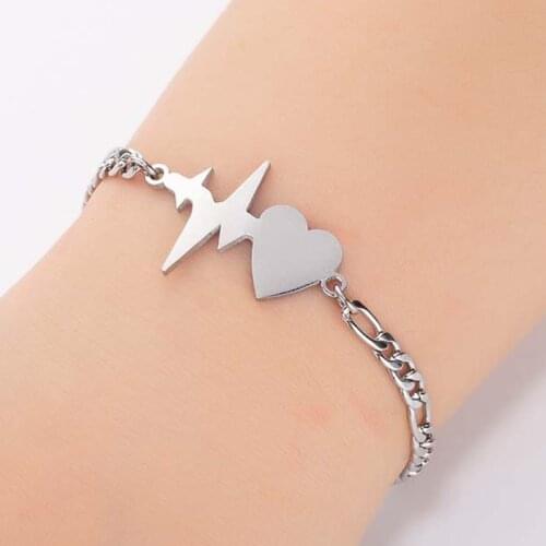 Hfarich Stainless Steel Heartbeat Cardiogram Bracelet Women Bracelets Bangles Special Gifts for Girlfriend Jewelry