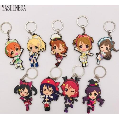 10PCS Anime Figure Love Live Keychain Cute Cartoon Lovelive PVC 3D Double Side Key Ring Key chain Kids Key Holder Trinket Gift