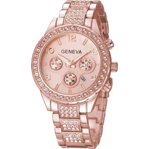 Women Watch Luxury Fashion Geneva Diamond crystal Studded Steel Three Eyes Quartz Watch Relojes Mujer Watch for women