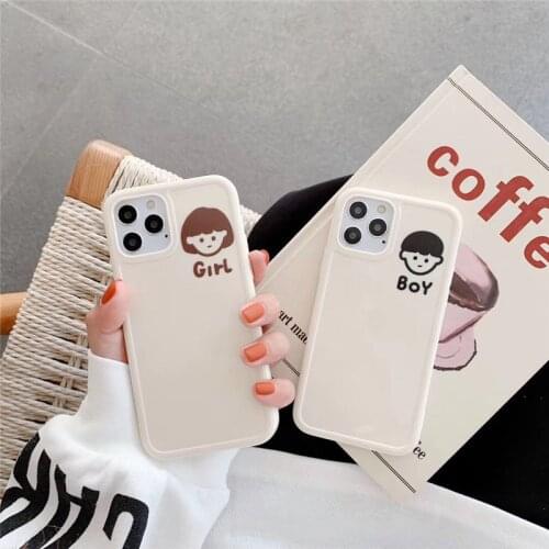 Cartoon Girl Boy Couple Lover Phone Case for iPhone 12 mini 11pro max 7 8plus X Xr Xs Max SE2020 Soft TPU Phone Back Cover