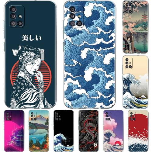 Japanese Style Art Case For Samsung Galaxy A51 A21s A52 A71 A12 A31 A41 A32 A02s M31 A11 A72 M51 M30s Transparent Phone Cover