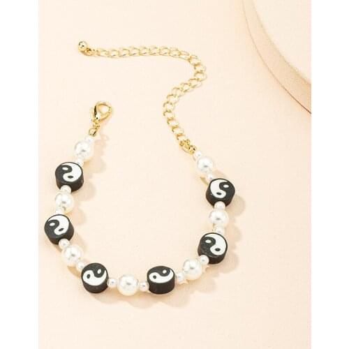 Yin Yang Black and White Tai Chi Bracelets Acrylic Flower Smiley Face Jewelry Bangles Yoga Lovers Gift