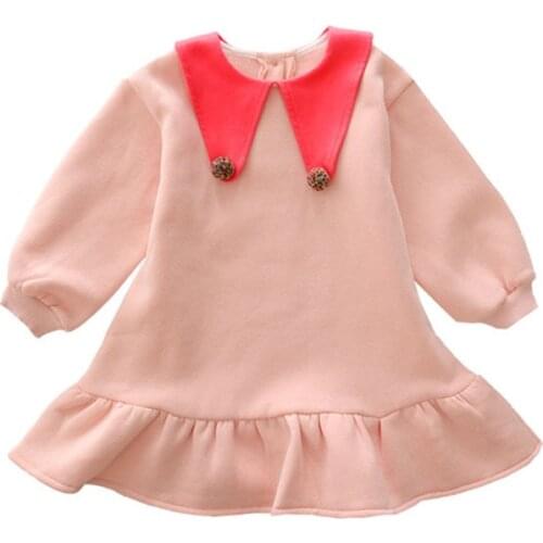 DFXD 2020 Winter Baby Girls Plus Velvet Princess Dress Swallowtail Collar Balls Thicken Cotton Clothes Girls Party Dress 2-7Yrs