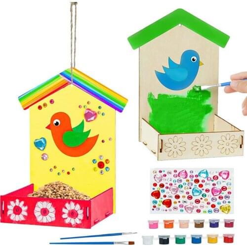 DIY Bird Feeder Kit Painting Wooden Bird Feeder Kit Gift For Kids Childrens Arts Crafts Toys Educational Drawing Toys