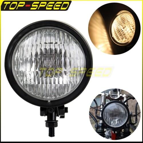Black Motorcycle 12V Front E-Mark H4 Retro Headlight 60/55W For FXWG FX Softail Dyna Chopper Cafe Racer Cruiser