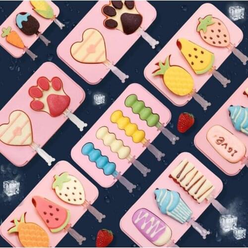 Silica gel ice cream mold with cover ice cream handmade DIY ice cream mold Popsicle cartoon Popsicle grinding tool