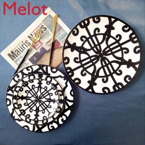 Hot sale black white porcelain dinner plates sets dinnerware dishes charger plates ceramic tableware