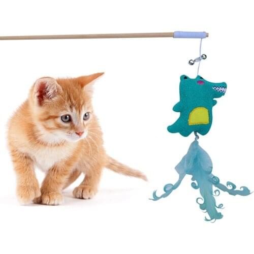 Cat Toy Pet Cat Teaser Wand Interactive Cute Plush Strawberry Dinosaur Feather Cats Kitten Teaser Toy Cat Bell Toys for Cats