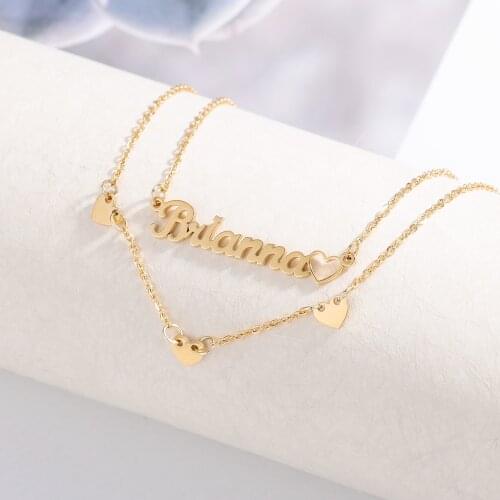 Personalized Name Necklace Customized Double HeartShape Layer Clavicle Chain Stainless Steel Name Pendant For Women Jewelry Gift