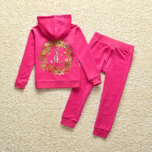 Two-piece pants suit casual European and American girls floral velvet parent-child gold velvet sports suit
