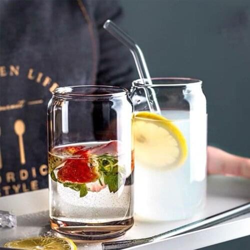 Creative Glass Cup Can Shape Tea Juice Milk Coffee Mug Wine Glass Drink Cup High Borosilicate Glass Durable Drinkware