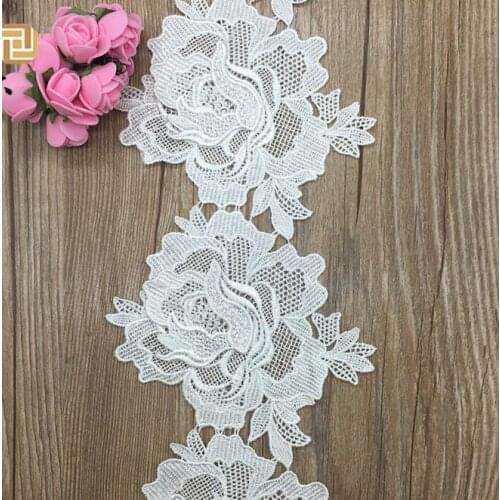 Hot Fahion 2 Meters 13cm Width Hollow 2017 High Quality New White Water Soluble Lace Trims for Wedding Dress