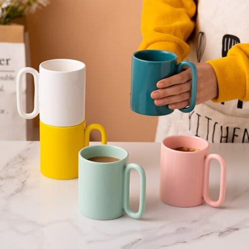 300mL ins Korea female Nordic mug coffee ceramic cup creative ring handle breakfast yogurt cup simple water cup