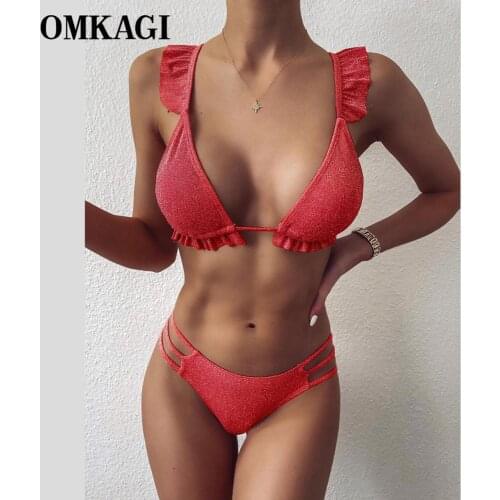 OMKAGI New Bikini Push Up Swimwear Women Swimsuit 2021 Summer Bikini Set Bodysuit Ruffle Beach Sexy Wear Biquini Swimsuit Female