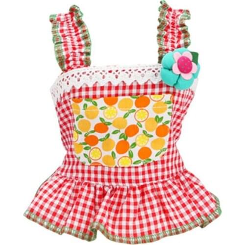 Summer Pet Dog Clothes Plaid Lace Flower Dress Dog Clothing For Puppy Small Dogs Sling Vest T Shirt Small Fresh Princess Dress