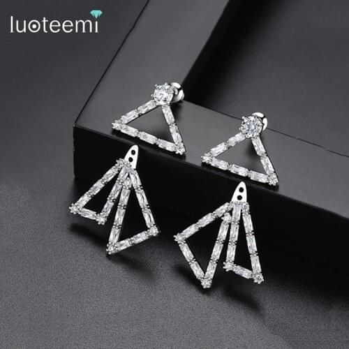 LUOTEEMI Luxury Cubic Zirconia Stone Unique Tangram Master White Gold Color Geometric Stud Earrings For Women Fashion Brincos