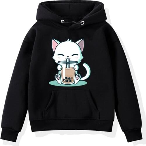 The Cute Corgi Panda Cat Drinks Milk Tea Hoodie Toddler Girl Boy Kids Baby Animal Sweatshirts Casual Harajuku Children Warm Tops