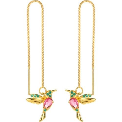 Fashion cute creative color bird pendants earwires beautiful red dangle aesthetic accesories for girls zircon piercing earrings