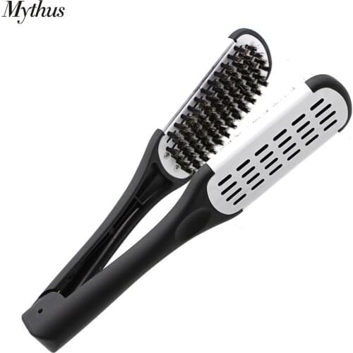 Mythus Anti Static Boar Bristle Ceramic Hair Straightening Comb V Shaped DIY Hair Care Brush Comb For Salon Hairdressing Tools