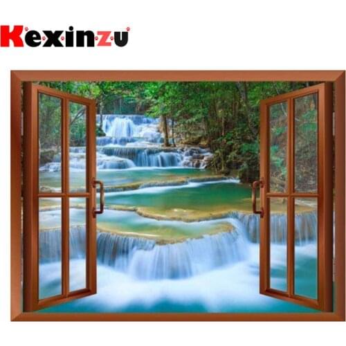 Kexinzu Full 5D DIY Square/ Round Diamond Painting"Window Scenery river" 3D Embroidery Cross Stitch Mosaic diamondpainting Gift