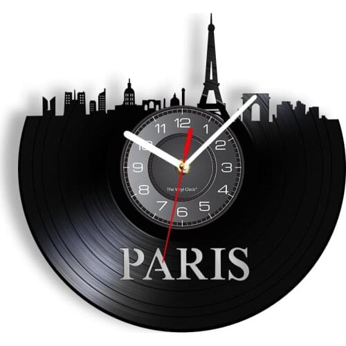 Paris Skyline Eiffel Tower Vinyl Record Wall Clock French Landscape Cityscape Minimalist Wall Clock Vinyl Album Handicraft Art