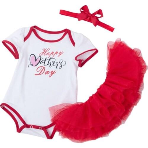 Newest Baby Girl Clothes Infant Birthday Gifts White Bodysuit Red Tutu Skirts Headband 3 Pcs Girls Newborn Clothings Sets