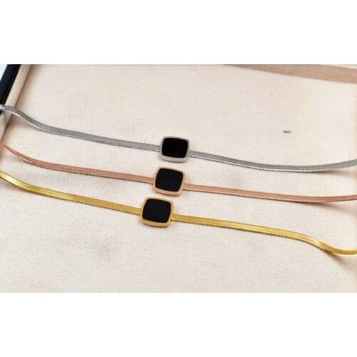 New Arrival Black Squre charm Titanium Steel snake Chain Bracelet / Fashion Girls lovers' Birthday Gift Bangle , three colors