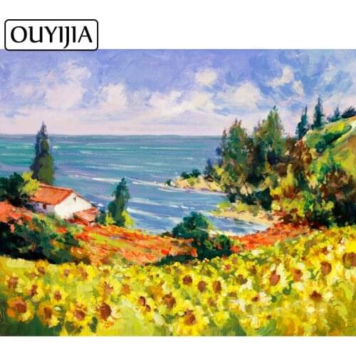 OUYIJIA 5D DIY Scenery Sunflower Diamond Painting Full Square Cross Stitch Square Embroidery Diamond Mosaic Rhinestone Accessory
