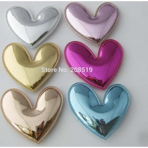 PANVVN high quality shiny PU padded heart appliques for hairclips 60pcs 42mm*47mm Love patch stick on