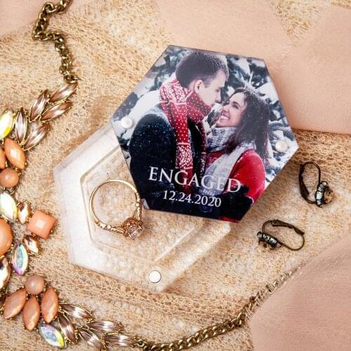 Personalized Memory Rings Bearer Custom Photo Text Transparent Acrylic Wedding Ring Box Jewelry Holder With Your Picture Printe