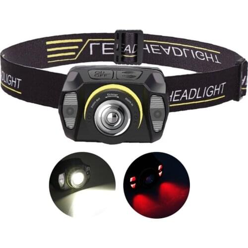 Portable Mini XPE+LED Headlight Red Light USB Rechargeable Camping Headlight Fishing Headlight Zoom Flashlight Built-in Battery