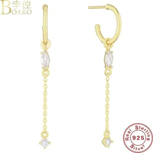 BOAKO Diamond Pendant Earrings For Women 925 Silver Earrings Fashionable Drop Earrings Jewelry Zircon Pendientes Brincos Aretes