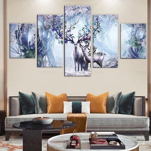 Modern 5 Piece canvas painting HD printed Wall Art Picture Abstract animal deer Painting on Canvas for Living Room Decor