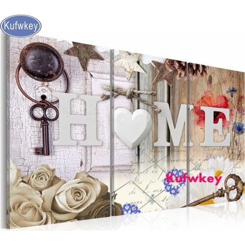 Triptych full Diamond Painting home sweet home Embroidery Sale,still life Mosaic,diamond Picture,3d Rhinestone,gift,3 pcs