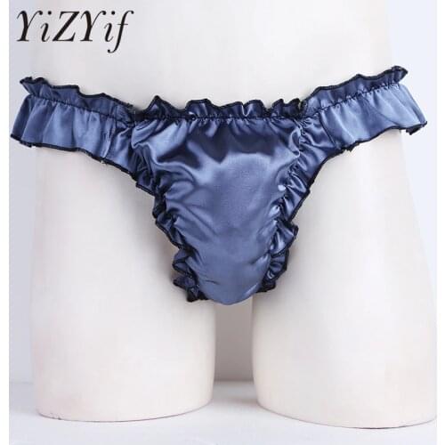 YiZYiF Sexy Underwear Men Shiny Ruffled Frilly Briefs Sissy Gay Men panties Soft Bikini Briefs Thong Underwear Penis Underpants