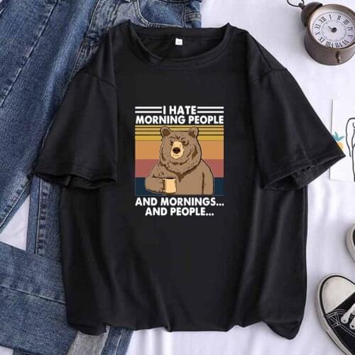 Bear Funny Women Black T Shirt 2021 Casual Kawaii Hipster Cup Tees Top Female Sexy Harajuku Girl Clothes,Drop Ship