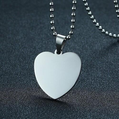 Heart Love Dog Tag Necklaces for Women Man Stainless Steel Ball Chain 24"