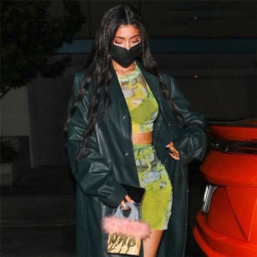 2021 Summer Round Neck And Waist Tight Design Green Irregular Print Pattern For Street Women New Two-piece Short-sleeved Skirt