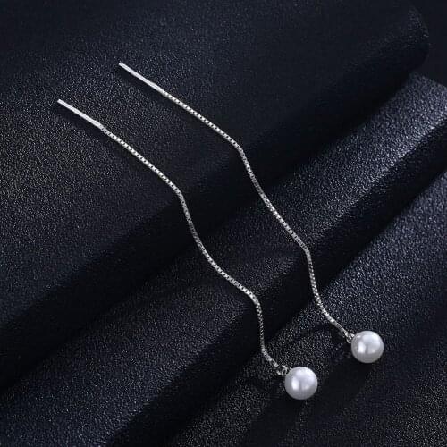 Ann & Snow Brand 925 Sterling Siver Long Drop Earrings Fashion Pearl Jewelry for Women Wedding Party Pendientes Mujer Gift Lady