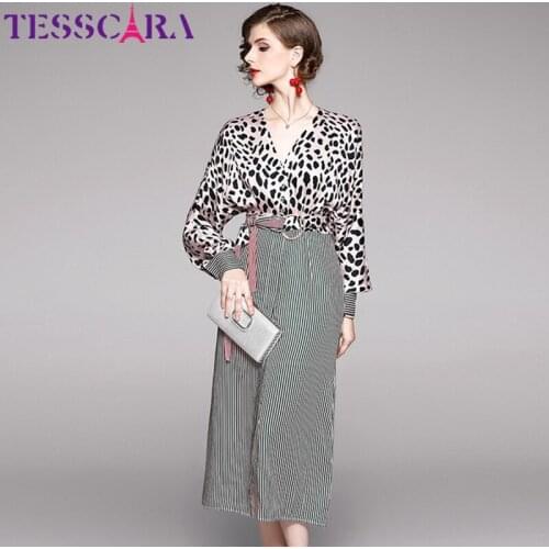 TESSCARA Women Spring Elegant Leopard Satin Dress Festa High Quality Office Cocktail Party Robe Femme Vintage Designer Vestidos