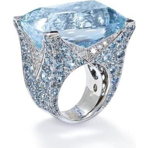 Ladies Jewelry Ring Crystal Blue Zircon Fashion Creative Closed Metal Ring Colorful Decoration Set Party Wedding Jewelry Gift