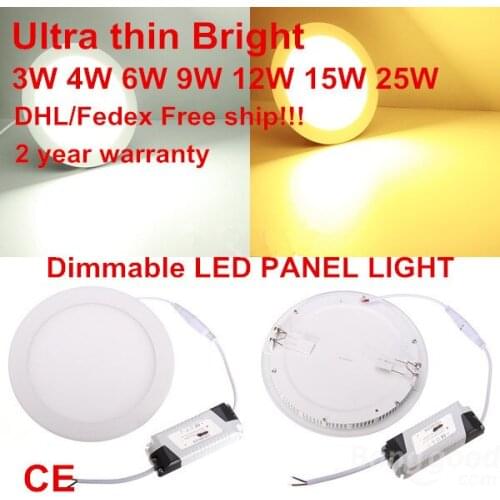 10pcs/lot Dimmable Ultra thin 3W/4W/ 6W / 9W / 12W / 15W/ 25W LED Ceiling Recessed Grid Downlight / Slim Round Panel Light